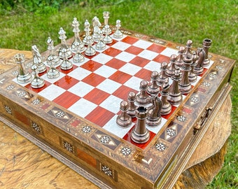 Birthday Gift for Son, Wooden Handmade Large Chess Set, Custom Luxury Chess Board, Chess Set Handmade Gift for Husband, Dad Birthday Gift