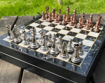 Man Anniversary Gifts, Luxury Handmade Metal Chess Set, Chess with Pieces and Board, Gift for Him Retirement, Housewarming Gift for Family