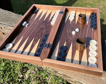 Wooden Backgammon Board with Chess Pieces, Gift for Birthday, Patterned Backgammon Set, Patterned Chess Set,Anniversary Gift