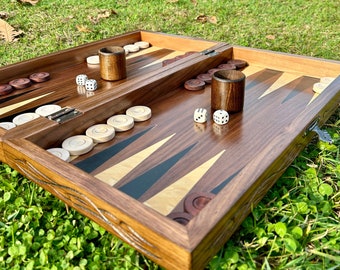 Wooden Backgammon Board, Large Walnut Backgammon, Gift for Dad Birthday, Handmade Custom Backgammon Set, Man Anniversary Gift, Gift for Him