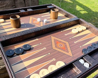 Wooden Backgammon Board - Crocodile Faux Leather, Travel Size
