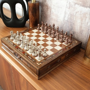 Chess Board Set: Handmade Wood and Solid Metal - Personalized Design