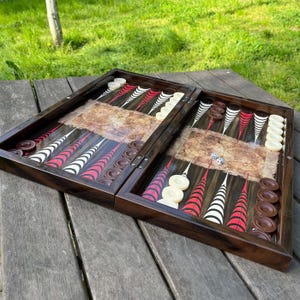 Wooden Backgammon Board: Patterned Antique Style - Handmade Game Set