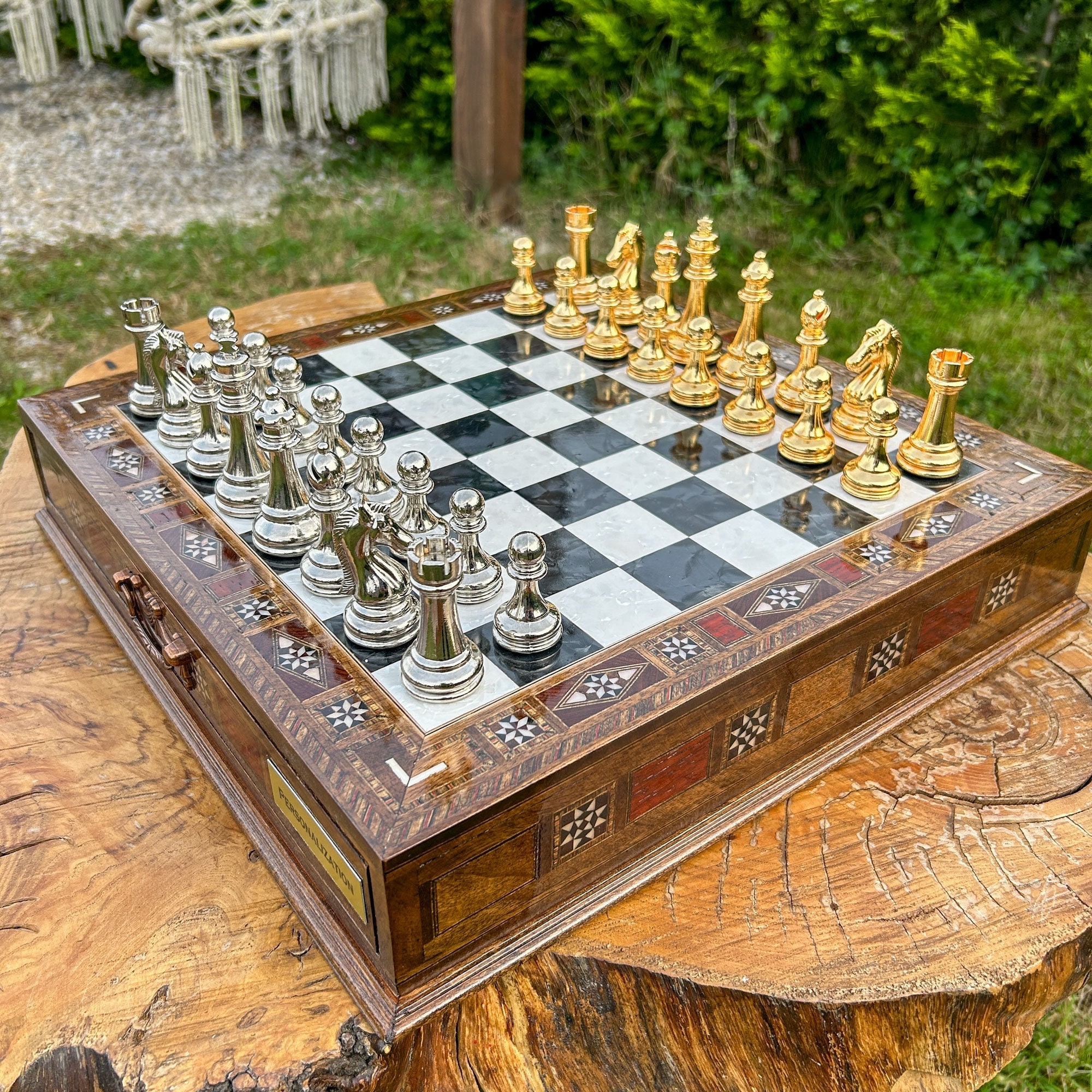 Christmas Gift Chess Set, Handmade Wooden Board With Storage