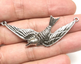 Antique Bronze / Silver Swallow Charm, Bird pendant, up to 4 pcs, 61 x 30 mm (A00456)