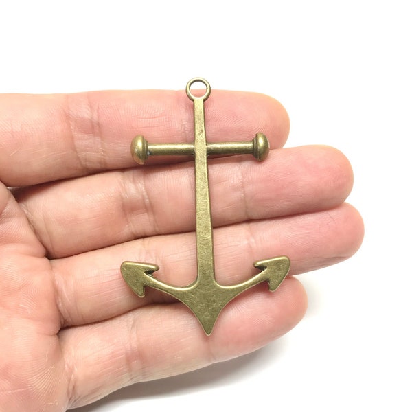 Large Antique Bronze / Silver Anchor Charms, Anchor Pendants, 60 x 40mm, (A00512)