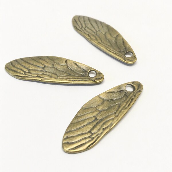 Antique Bronze/Silver  Fairy Wing Charm, fairy wing pendant, up to 4 pcs, 41 x 13 mm (A00297)