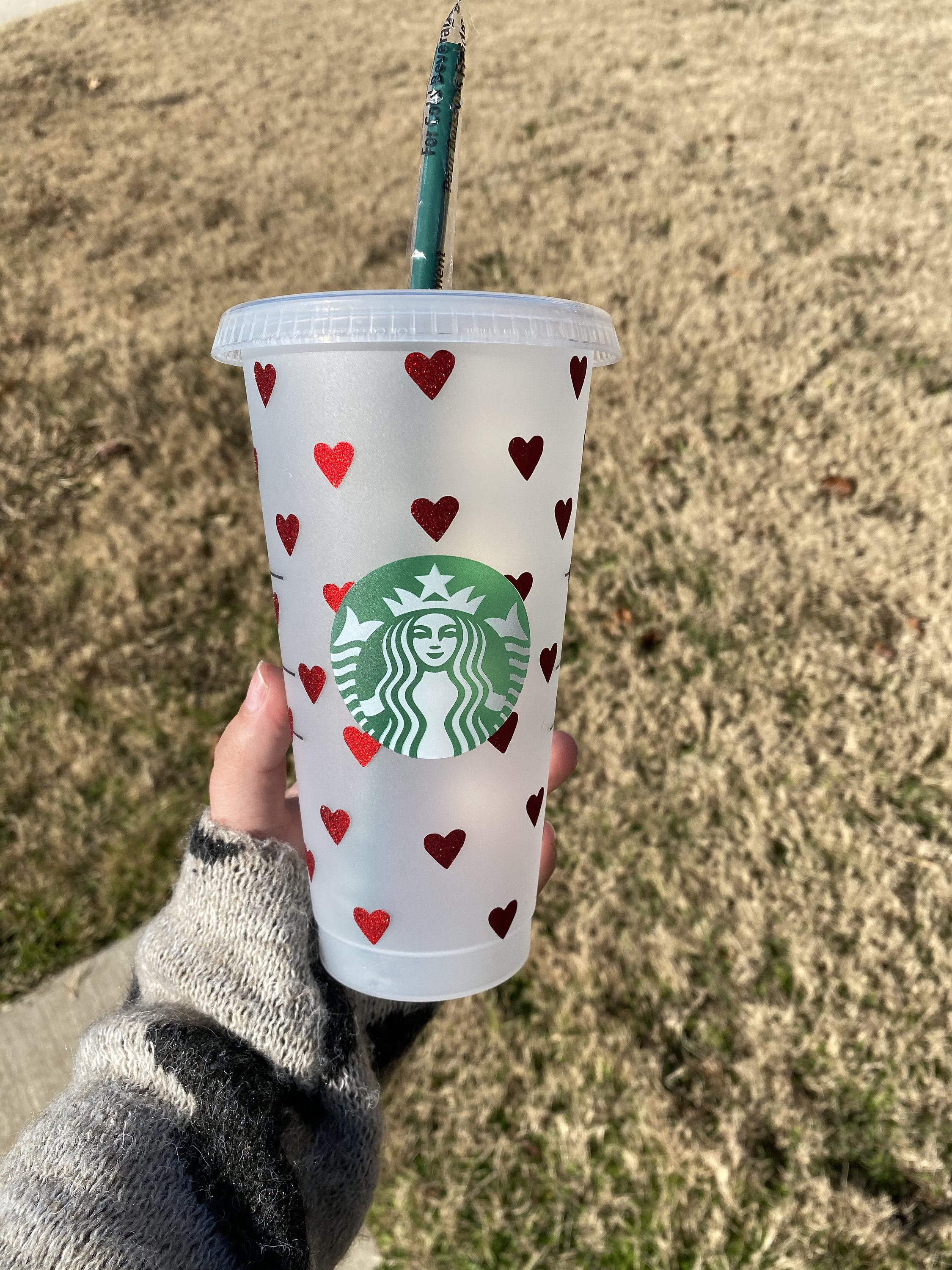 Valentines Day heart Starbucks reusable cold cup Etsy