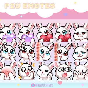 9 White Bunny Twitch Emotes in 2 eye colors | Pack 3