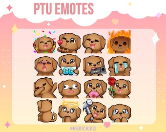 Red Retriever Dog Twitch Emotes - 16 Chibi Dogs | Graphics for streamers (Pack 1)