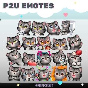 Grey/Gray Tabby Cat Twitch Emotes – 19 Chibi Cats Emote Pack, 3 Eye Colors | Graphics (Pack 1)