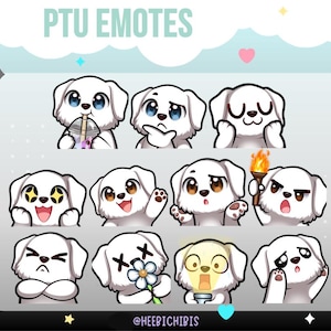 Emotes Twitch pour chien blanc - 11 chiens chibi - 2 couleurs d'yeux | Banderoles graphiques (Pack 3)