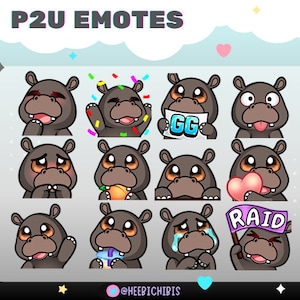 12 Hippo Twitch emotes | Pack 1