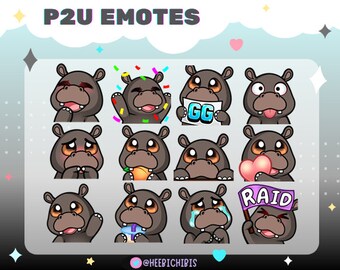 12 Hippo Twitch emotes | Pack 1