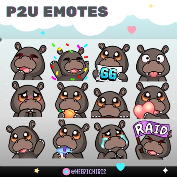 12 Hippo Twitch Emotes | Packung 1