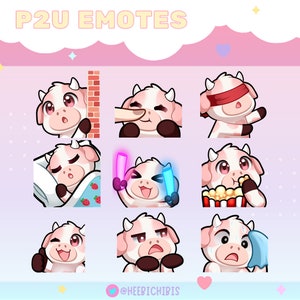 9 Pink Cow Twitch emotes | Pack 5