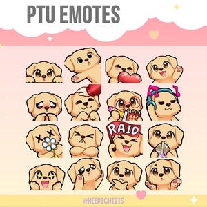 Emotes do Golden Retriever para Twitch – 16 Emotes de Cachorro, Estilo Chibi – Recursos de Transmissão (Pacote 2)