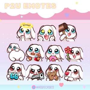 19 Floppy white bunny emotes in 2 eye colors - pack 1