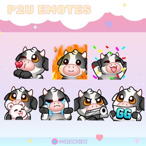 13 émoticônes Twitch vache noire Twitch - Lot de 2