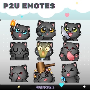 9 種類の長毛黒猫の Twitch エモート (3 色の目の色) パック 4