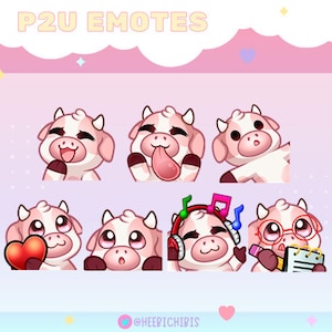 14 Pink Cow Twitch Emotes - pack 3