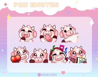14 Pink Cow Twitch Emotes - pack 3