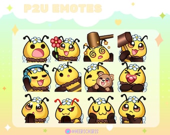 May include: A set of 10 animated bee emojis with different expressions, including surprised, happy, sleepy, and thinking. The bees are yellow and black with white daisy flowers on their heads. The emojis are perfect for adding a touch of cuteness and fun to your online conversations.