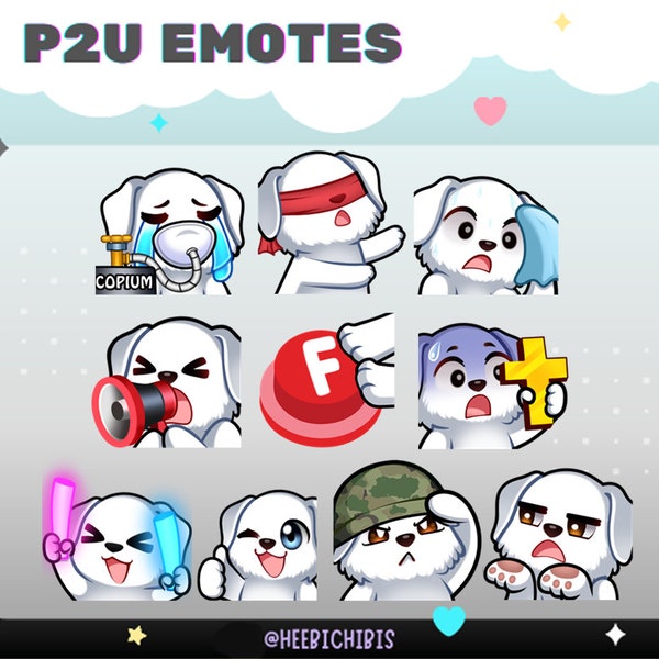 10 Weißer Hund Emotes in 2 Augenfarben | 4er Pack