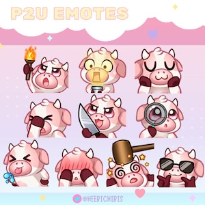 10 Pink Cow Twitch Emotes - Pack 4