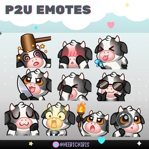 10 Black Cow Twitch Emotes - Pack 4