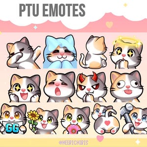 Calico Cat Twitch Emotes - 13 emote pack, 3 eye colors, chibi style - Graphics for streamers (Pack 1)