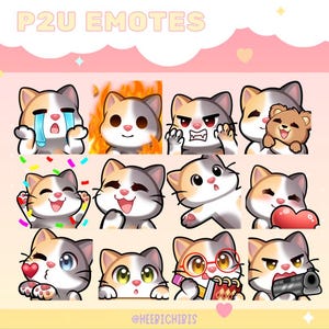 Calico Cat Twitch Emotes - 12 Chibi Cats, 3 eye colors | Pack 2