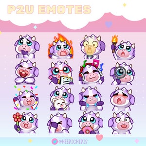 16 Purple Cow Twitch Emotes Pack 2