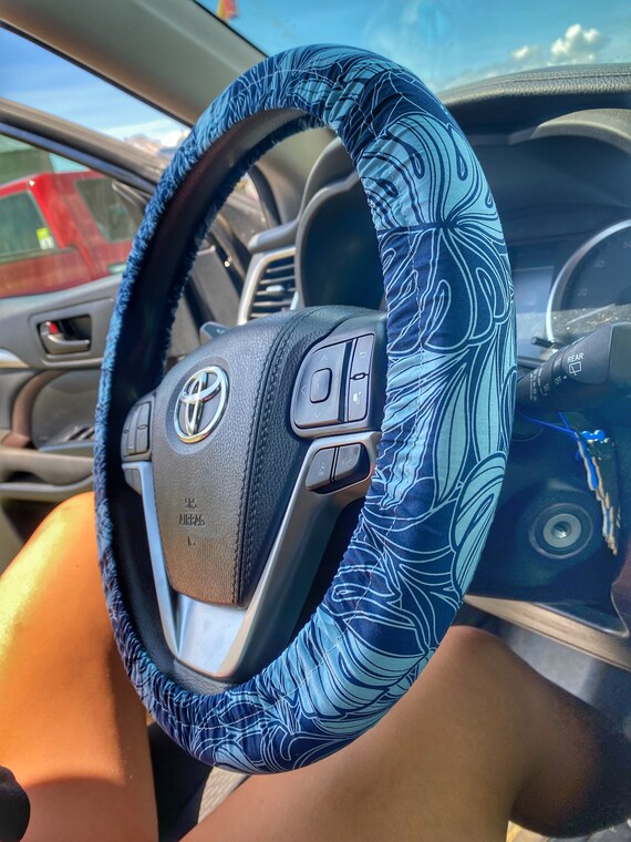 Blue Monstera Steering Wheel Cover Etsy