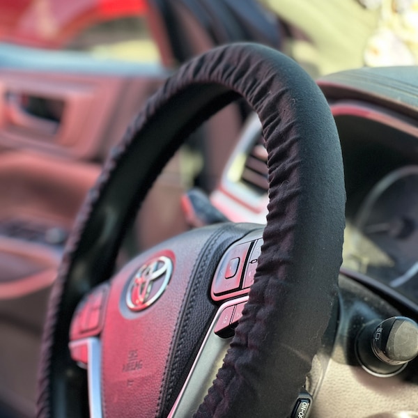 FLANNEL Plain Black Non Slip Steering Wheel Cover