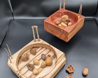 NUT CRACKER STATION. Nut tray bowl. Cedar and Maple wooden bowl tray. Nut cracker and  pokers. Shell tray. Platter trays. Gift. Old School