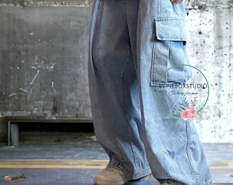 Baggy Jeans Trousers Male Denim Pants Black Light Blue Wide Leg Pants Men's Jeans Oversize Cargo Hip Hop Streetwear