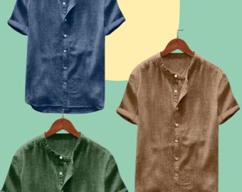 Chemise d'été à manches courtes pour hommes de style bohème en lin