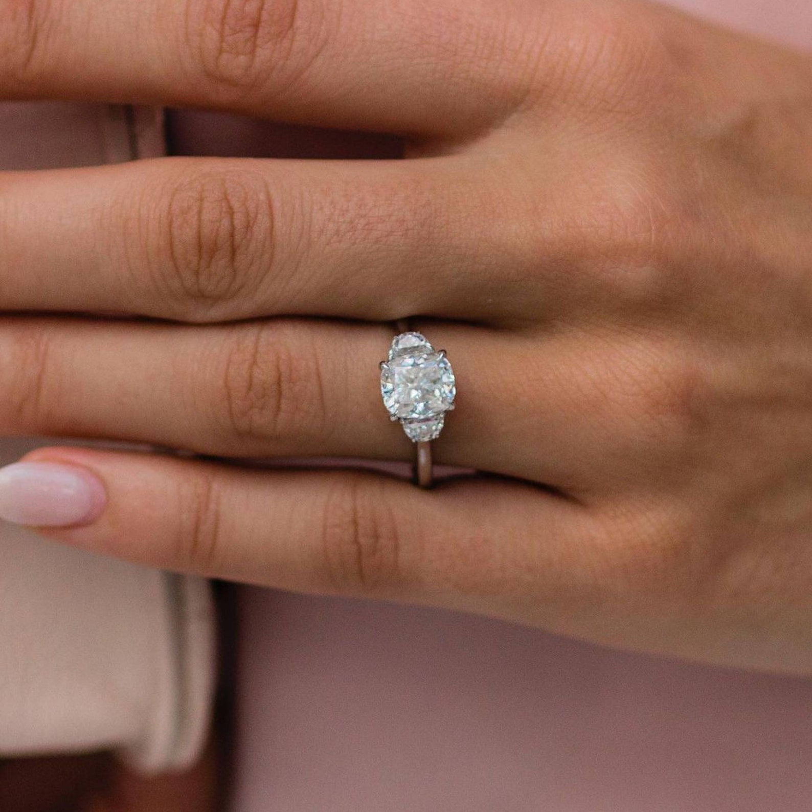 Cushion Engagement Ring 14K Solid Gold Ring Wedding Ring Three Etsy