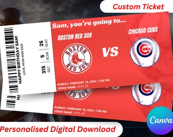 Boston Baseball Ticket, Red SoxTicket, Baseball Surprise Ticket, Baseball Gift Ticket, MLB Custom Tickets, Sports Tickets, Printable