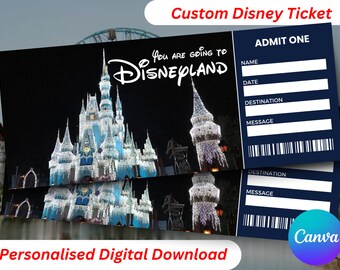 Personalized Disneyland Ticket Template Editable Theme Park Entrance Surprise Vacation Birthday Invitation Trip Reveal Souvenir Keepsake