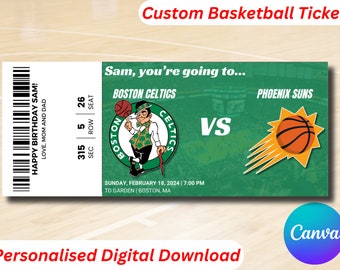 Boston Basketball Ticket, NBA Tickets, Basketball Surprise Ticket, Basketball Gift Ticket, Basketball Template, Ticket Template, Printable