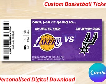 Los Angeles Basketball Ticket, NBA Ticket, Basketball Surprise Ticket, Basketball Gift Ticket, NBA Custom Tickets, Sports Tickets, Printable
