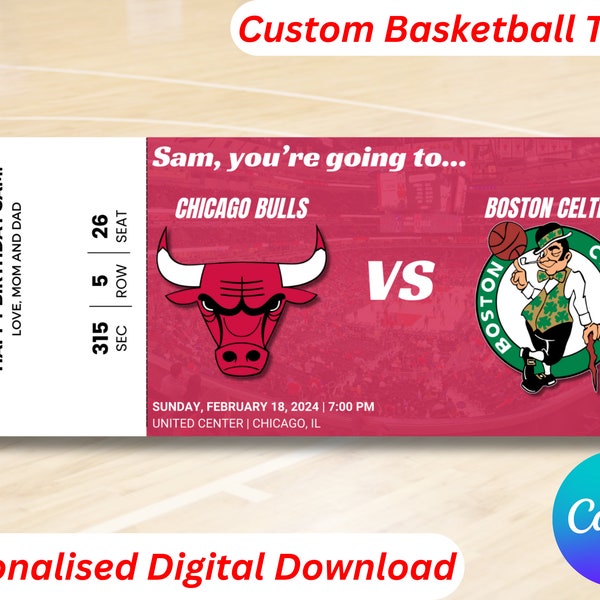 Chicago Basketball Ticket, NBA Tickets, Basketball Surprise Ticket, Basketball Gift Ticket, NBA Custom Tickets, Sports Tickets, Printable