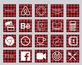 App Icons Red Buffalo Plaid - IOS 14 App Covers - IOS 14 Widgets - 100+ Red and Black Buffalo Plaid iOS14 Icons