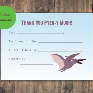 Kinder Pterodactyl verjaardag bedankkaarten | Dinosaurus voor kinderen Vul de blanco bedankbriefjes in voor vakantie | Jongens/Unisex Bedankkaart