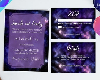 Galaxy Wedding Invitation Template, Starry Night Printable (Digital Download)