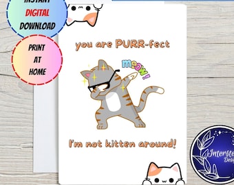 Cat Birthday Card, Funny Cat Pun, Purrfect, Cat Lover Card, Orange Dancing Cat, Cute Kitten, Cat Appreciation, Cat Person