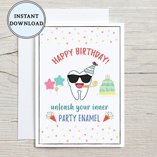 Dentist Birthday Card, Printable Dental Birthday Card, Instant Download, Funny Tooth Card, Punny Birthday, Tooth Humor, Teeth