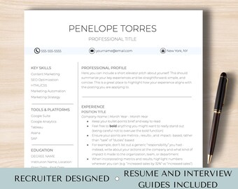 Modern Resume Template, CV, Cover Letter, Icons (Google Docs, Word, Canva) (Digital Download)